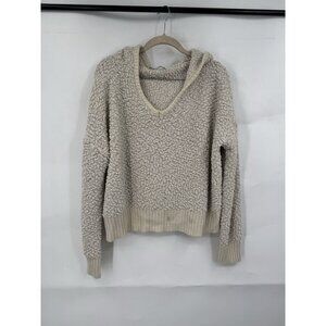 Young Fabulous & Broke Hooded Sweater Women Large Beige Popcorn Knit Granolagirl